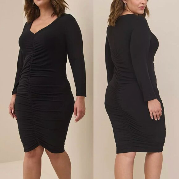 TORRID 6 Plus Size Mini Jersey Bodycon Dress Solid Black Long Sleeve Fitted Sexy - Picture 1 of 16